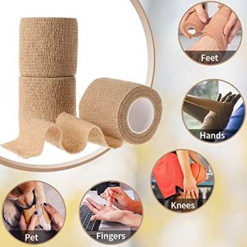 Self Adhesive Bandage Medical Tape Elastic Bandages Flexible Breathable First Aid Nonwoven Roll Stretching Exercise, Ankle Sprains and Swelling,Sports 2" x 5 Yards,12 Pack