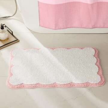 Luxury Microfiber Bath Rug with Pink Scalloped Piping