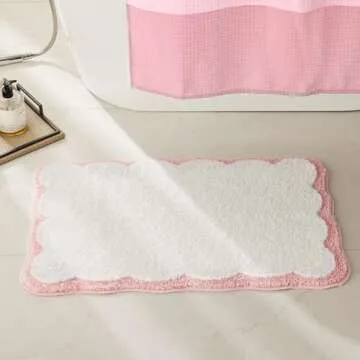 Luxury Microfiber Bath Rug with Pink Scalloped Piping
