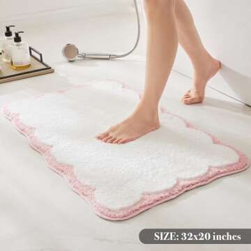 Luxury Microfiber Bath Rug with Pink Scalloped Piping