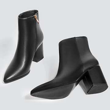 IDIFU Women Dress Ankle Boot with Low Chunky Heel Pointed Toe Side Zipper Bootie Shoe for Women Office Business Date Wedding (Black Pu, 8 M US)