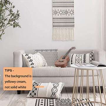 Black Cream Throw Pillow, Boho Lumbar Pillow with Tassels, Rectangle Pillow for Bed Bedroom Living Room Sofa Couch 12"x20" Without Filler