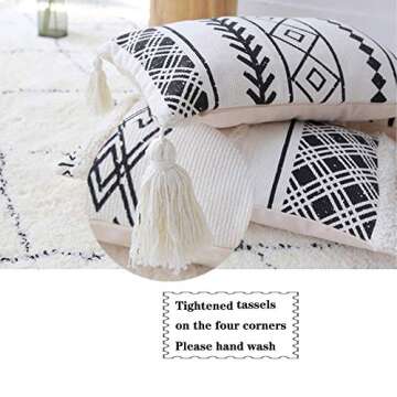 Black Cream Throw Pillow, Boho Lumbar Pillow with Tassels, Rectangle Pillow for Bed Bedroom Living Room Sofa Couch 12"x20" Without Filler