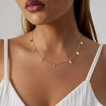 MIDEEO 14k Gold Tiny Gold Disc Necklace 7 Coins Necklace Coin Drop Chokers Charm Coin Layering Necklace Delicate Gold Circle Necklace