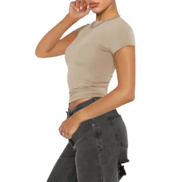 REORIA Women's Trendy Mock Neck Summer Top in Khaki