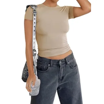 REORIA Women's Trendy Mock Neck Summer Top in Khaki