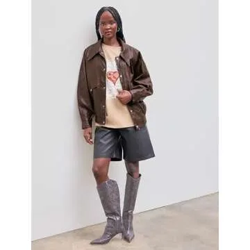 CIDER Faux Leather Long Sleeve Zipper Jacket Trendy Cool Casual