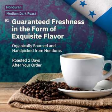 Organic Honduran Whole Bean Coffee Medium Dark Roast - 12oz, Single Origin Arabica Coffee Beans, Fai...