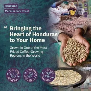 Organic Honduran Whole Bean Coffee Medium Dark Roast - 12oz, Single Origin Arabica Coffee Beans, Fair Trade Specialty Coffee