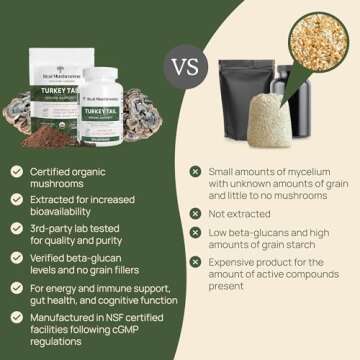 Real Mushrooms Turkey Tail Powder - Organic Mushroom Supplement with Potent Extract for Gut, Energy, Brain, Immune Support Vegan Powder, Non-GMO, 100 Servings