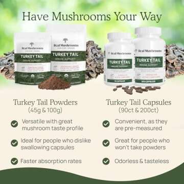 Real Mushrooms Turkey Tail Powder - Organic Mushroom Supplement with Potent Extract for Gut, Energy, Brain, Immune Support Vegan Powder, Non-GMO, 100 Servings