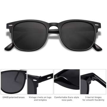 SOJOS Retro Square Polarized Sunglasses UV400 Protection