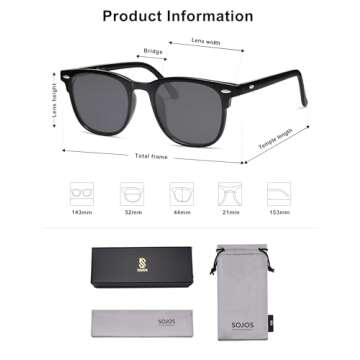 SOJOS Retro Square Polarized Sunglasses UV400 Protection