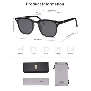 SOJOS Retro Square Polarized Sunglasses UV400 Protection