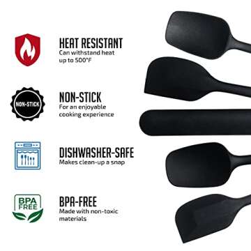 OVENTE Set of 5 Silicone Spatula , Food Grade Rubber Spatulas Heat Resistant w/ Stainless Steel Core...