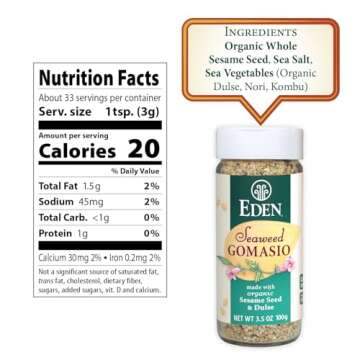 Eden Organic Seaweed Gomasio, 3.5 oz Galss Jar, Sesame Salt