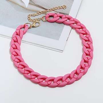 Fashion Multicolor Acrylic Figaro Chain Necklace Cuban Thick Chunky Resin Link Curb Chain Necklace for Women Party Festival Jewelry-F red