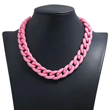 Fashion Multicolor Acrylic Figaro Chain Necklace Cuban Thick Chunky Resin Link Curb Chain Necklace for Women Party Festival Jewelry-F red