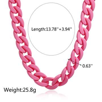 Fashion Multicolor Acrylic Figaro Chain Necklace Cuban Thick Chunky Resin Link Curb Chain Necklace for Women Party Festival Jewelry-F red