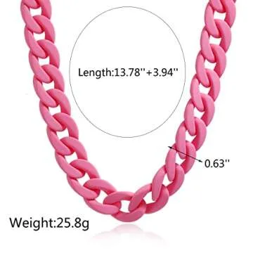 Fashion Multicolor Acrylic Figaro Chain Necklace Cuban Thick Chunky Resin Link Curb Chain Necklace for Women Party Festival Jewelry-F red