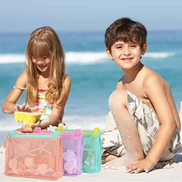 Tagitary Kids Beach Mesh Bag Set for Shell Collecting Fun