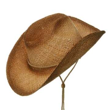 MG Tea Stain Raffia Straw Cowboy Hat (Natural), Natural Tea, Size One Size