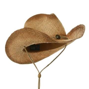 MG Tea Stain Raffia Straw Cowboy Hat (Natural), Natural Tea, Size One Size