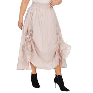 Beautybatik Oat Women Cotton Boho Gypsy Long Maxi Victorian Renaissance Flare Skirt 2X