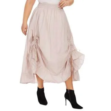 Beautybatik Oat Women Cotton Boho Gypsy Long Maxi Victorian Renaissance Flare Skirt 2X