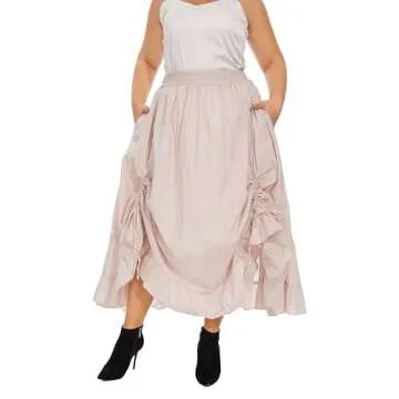 Beautybatik Oat Women Cotton Boho Gypsy Long Maxi Victorian Renaissance Flare Skirt 2X