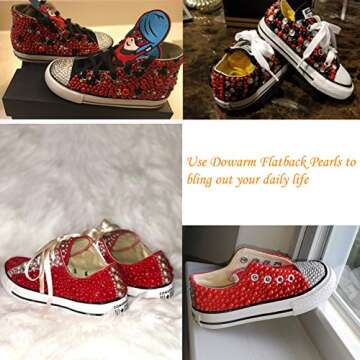 Dowarm 1000 Pieces Flatback Half Pearls, Flat Backed Round Half Pearls Beads for Crafts Jewlery, Loose Beads Gem, Mixed Size 4MM-14MM (Red)