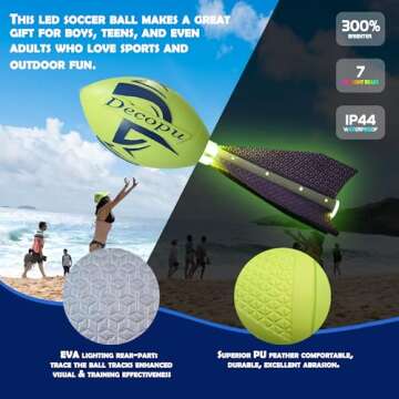 KASTUMBGA Premium Foam Glow in The Dark Football, Latest LED Light up Football, Color-Changing-Perfect Birthday&Camping Gift for Kids 8-15+,Sports&Outdoors Toys for Ages Kids 8 9 10 11 12 13 14 15
