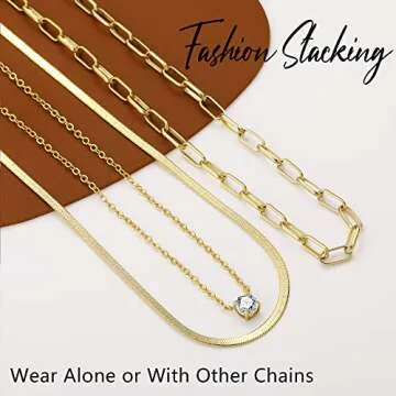 17 MILE Gold Layered Choker Necklace for Women, 14K Real Gold Plated CZ Pendant Necklace, Dainty Flat Snake Chain Layering Necklace