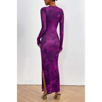 PRETTYGARDEN Women's Bodycon Maxi Dress Fall Spring Fashion Long Sleeve Floral Print Tight Fitted Pa...