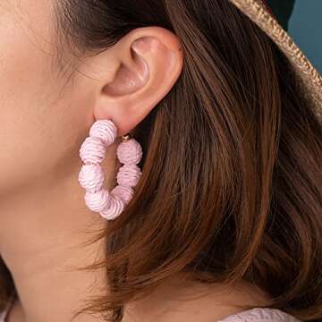 Raffia Hoop Earrings - Colorful Handmade Summer Jewelry for Women