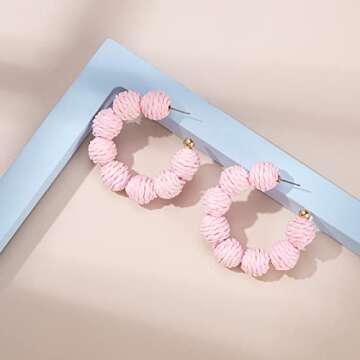 Raffia Hoop Earrings Handmade Colorful Summer Jewelry