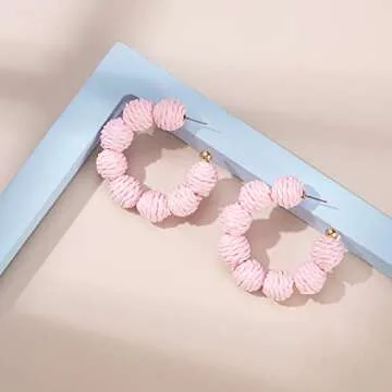 Raffia Hoop Earrings Handmade Colorful Summer Jewelry