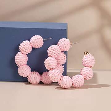 Raffia Hoop Earrings Handmade Colorful Summer Jewelry