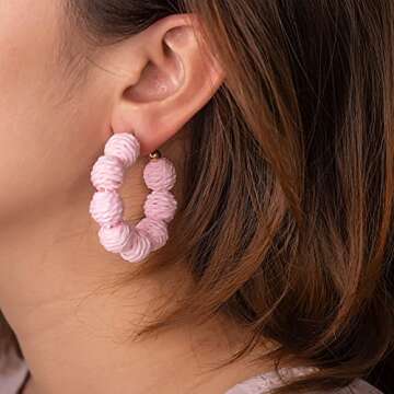 Raffia Hoop Earrings Handmade Colorful Summer Jewelry
