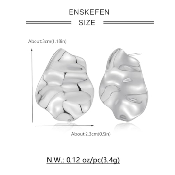 ENSKEFEN Irregular Hammered Silver Stud Earrings for Women