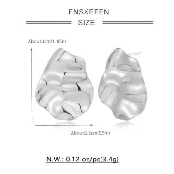 ENSKEFEN Irregular Hammered Silver Stud Earrings for Women