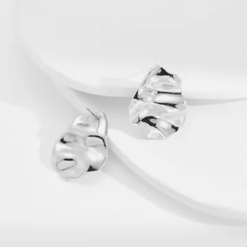 ENSKEFEN Irregular Hammered Silver Stud Earrings for Women