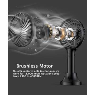 HonHey Handheld Fan Portable, Mini Hand Held Fan with USB Rechargeable Battery, 4 Speed Personal Desk Table Fan with Base, 3-10 Hours Operated Small Makeup Eyelash Fan for Women Girls Kids Outdoor