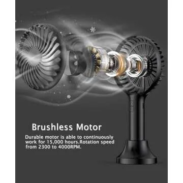 HonHey Handheld Fan Portable, Mini Hand Held Fan with USB Rechargeable Battery, 4 Speed Personal Desk Table Fan with Base, 3-10 Hours Operated Small Makeup Eyelash Fan for Women Girls Kids Outdoor