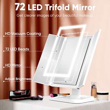 LED Makeup Vanity Mirror with 3 Lighting Modes - Portable Trifold