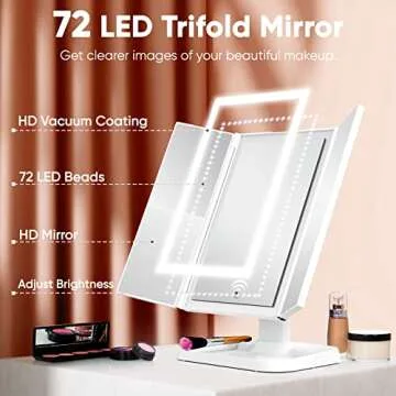 LED Makeup Vanity Mirror with 3 Lighting Modes - Portable Trifold