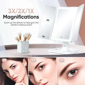 LED Makeup Vanity Mirror with 3 Lighting Modes - Portable Trifold