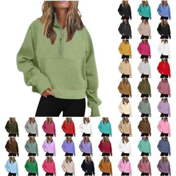 Pvkarhg Prime of Day Deals Today 2024 Hoodies for Women Half Zip Pullover Scuba Dupes Fall Clothes 2...