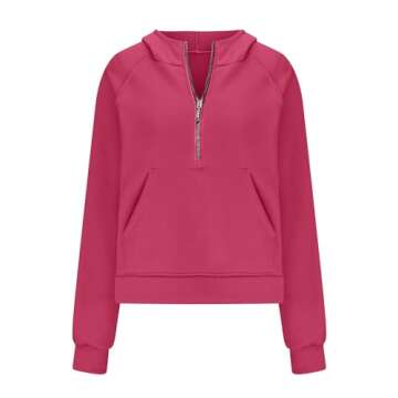 Pvkarhg Prime of Day Deals Today 2024 Hoodies for Women Half Zip Pullover Scuba Dupes Fall Clothes 2024 Fleece Crop Sweatshirt With Pocket Fashion Athletic Outfits Red L