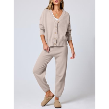 Stylish ANRABESS Women's Two-Piece Waffle Knit Outfit Set